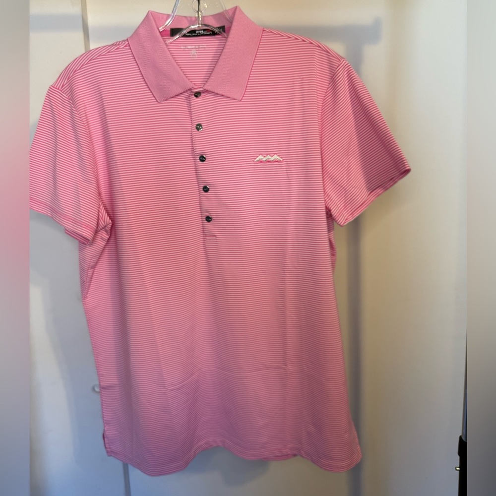 RLX Ralph Lauren Women’s Polo Pink/White with Silver Embroidery Size Medium